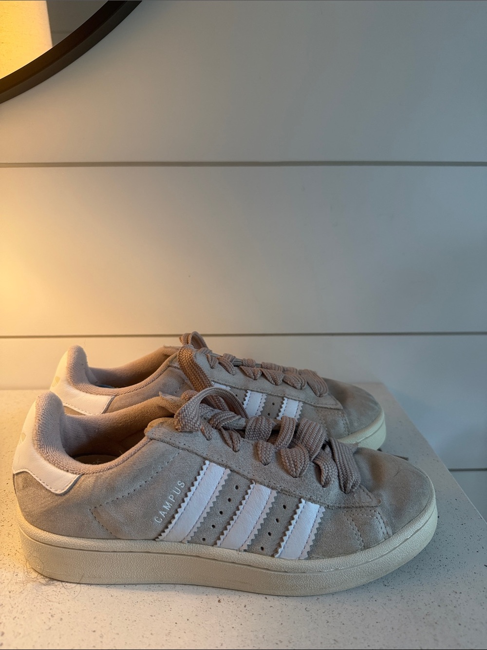 adidas Women's Campus Sneakers in Taupe with White Stripes